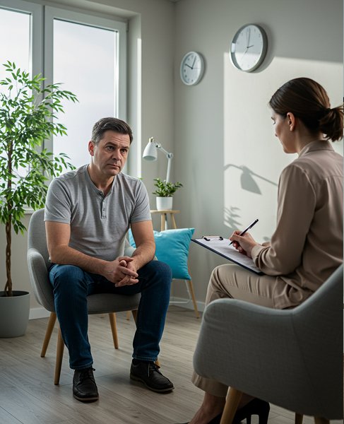 Мужчина обсуждает лечение с врачом