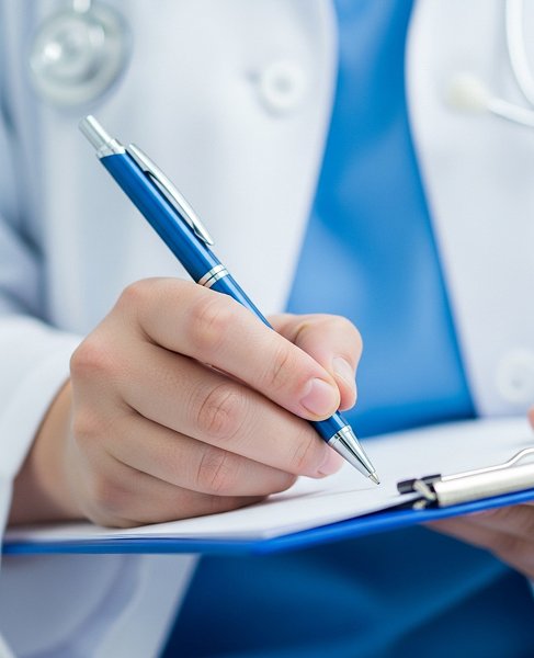 Врач делает записи на бумаге